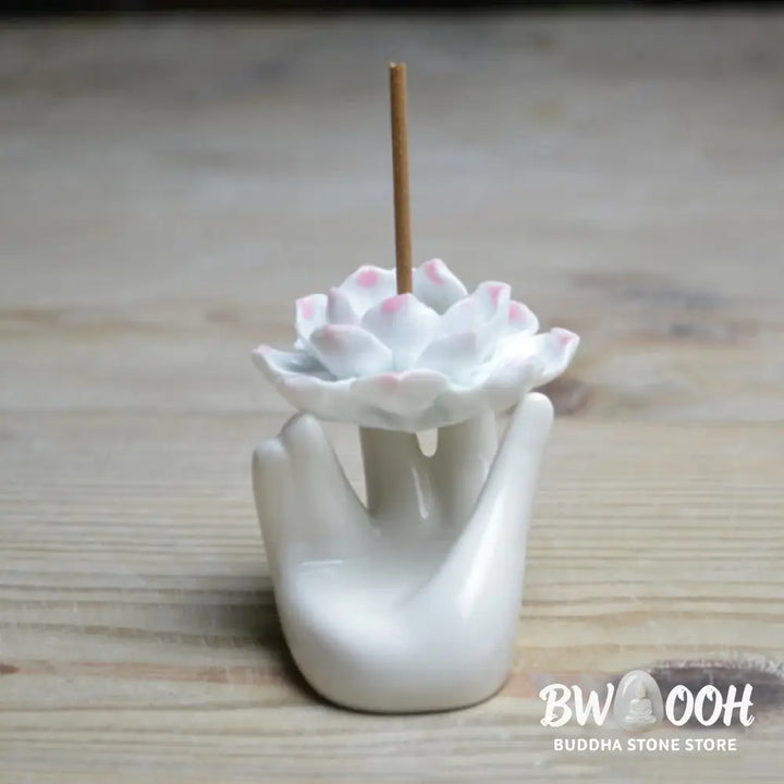 BWOOOH Small Ceramic Lotus Hand Healing Meditation Incense Burner Decoration - Lotus Hand - Incense Burner