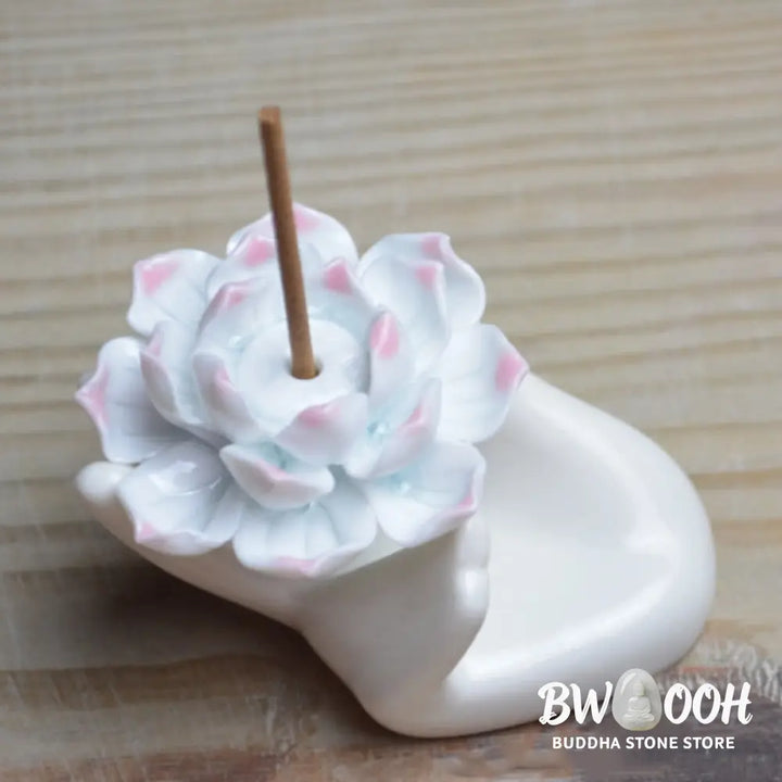 BWOOOH Small Ceramic Lotus Hand Healing Meditation Incense Burner Decoration - Lotus Hand - Incense Burner