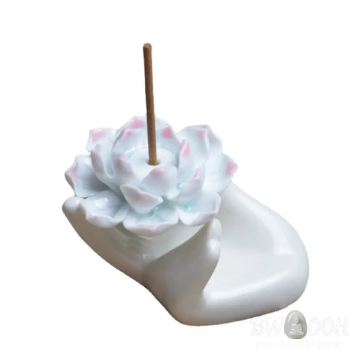 BWOOOH Small Ceramic Lotus Hand Healing Meditation Incense Burner Decoration - Lotus Hand - Incense Burner