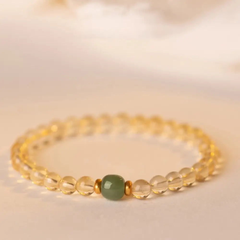 BWOOOH Small Citrine Jade Beads Prosperity Bracelet - BWOOOH - 4mm Citrine&Cyan Jade(Wrist Circumference:
