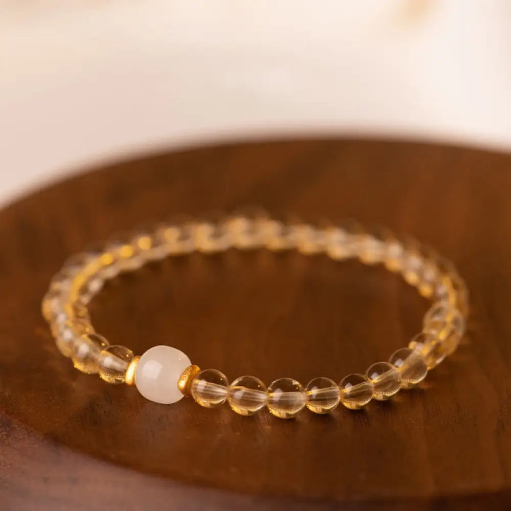 Buddha Stones Small Citrine Jade Beads Prosperity Bracelet - BWOOOH - 4mm Citrine&amp;White Jade(Wrist Circumference: