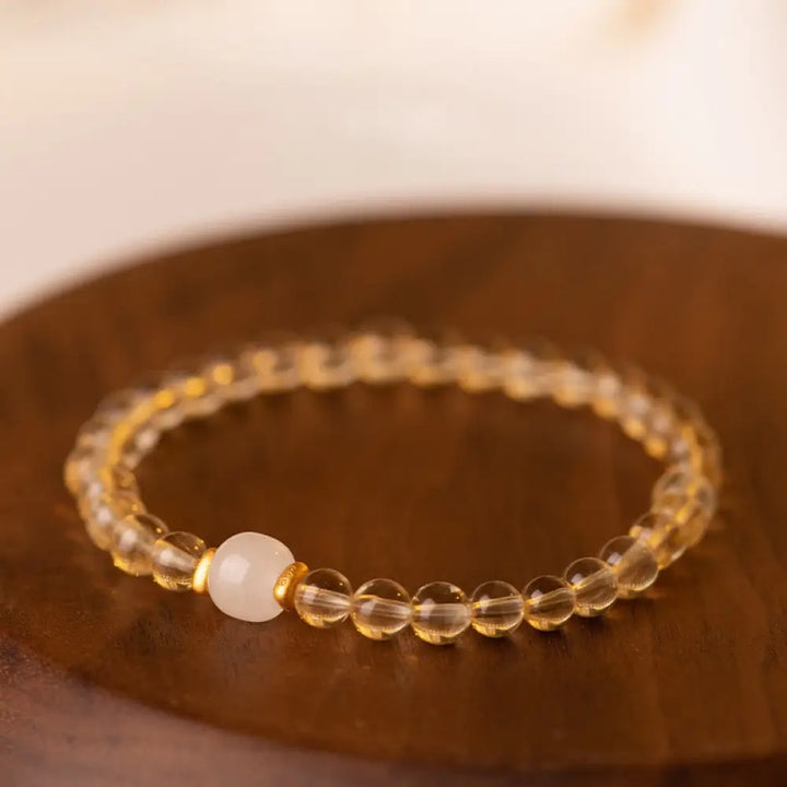 Buddha Stones Small Citrine Jade Beads Prosperity Bracelet - BWOOOH - 4mm Citrine&amp;White Jade(Wrist Circumference: