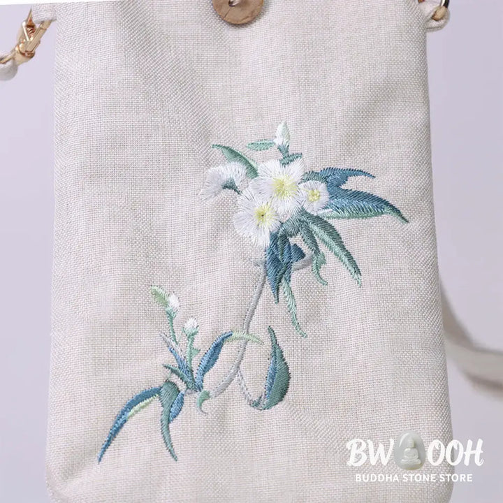 Buddha Stones Small Embroidered Flowers Crossbody Bag Shoulder Bag Cellphone Bag 11*20cm - Crossbody Bag