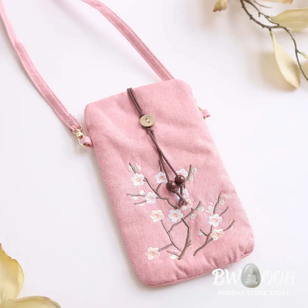 Buddha Stones Small Embroidered Flowers Crossbody Bag Shoulder Bag Cellphone Bag 11*20cm - Crossbody Bag