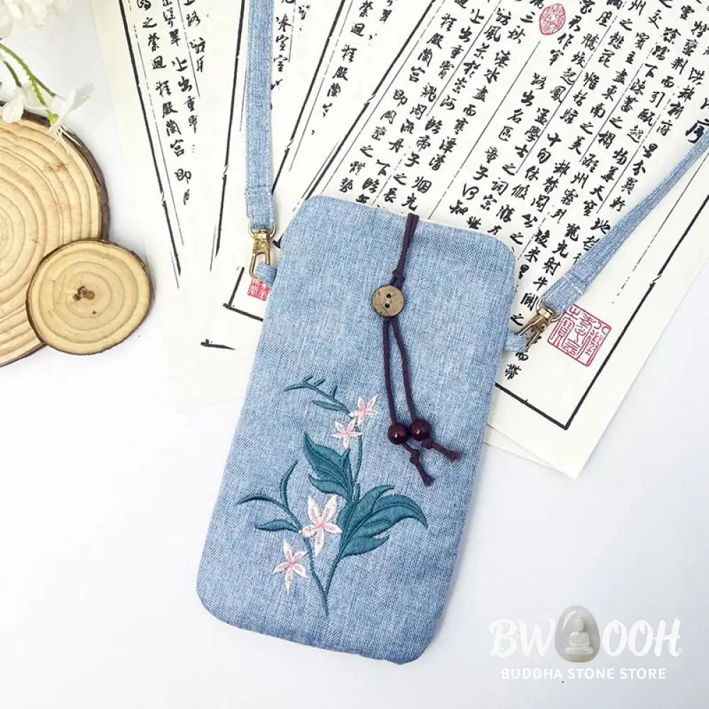 Buddha Stones Small Embroidered Flowers Crossbody Bag Shoulder Bag Cellphone Bag 11*20cm - Crossbody Bag