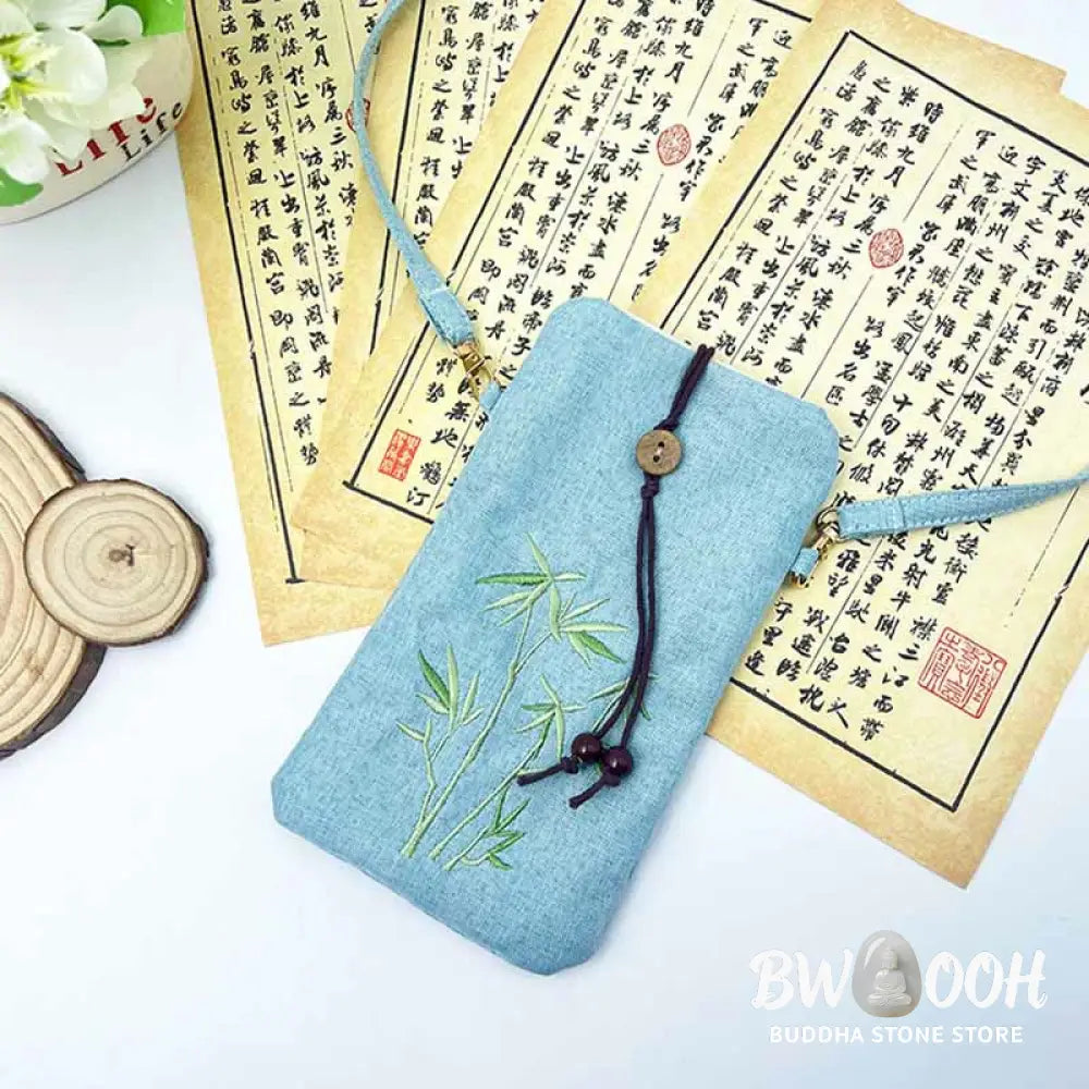 Buddha Stones Small Embroidered Flowers Crossbody Bag Shoulder Bag Cellphone Bag 11*20cm - Crossbody Bag