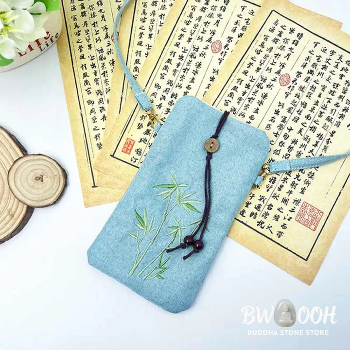 Buddha Stones Small Embroidered Flowers Crossbody Bag Shoulder Bag Cellphone Bag 11*20cm - Crossbody Bag