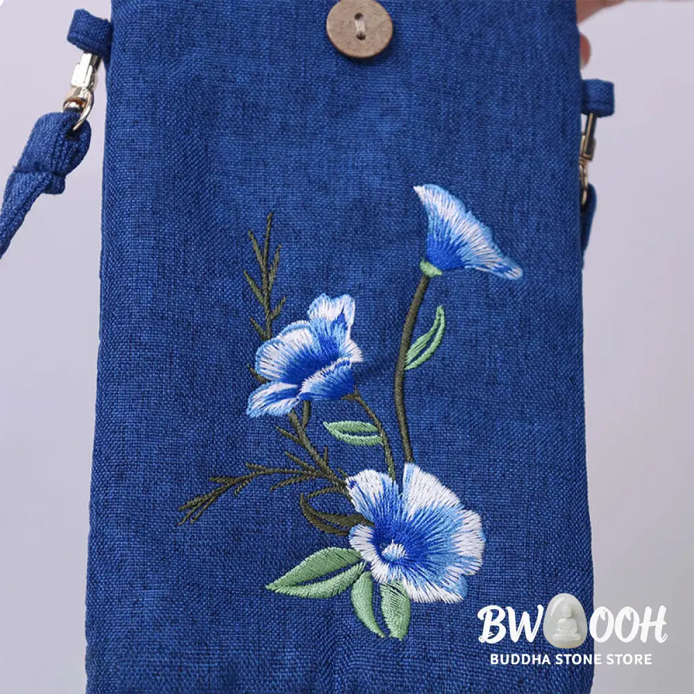 Buddha Stones Small Embroidered Flowers Crossbody Bag Shoulder Bag Cellphone Bag 11*20cm - Crossbody Bag
