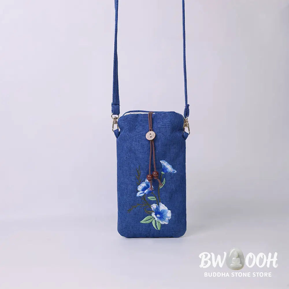 Buddha Stones Small Embroidered Flowers Crossbody Bag Shoulder Bag Cellphone Bag 11*20cm - Crossbody Bag