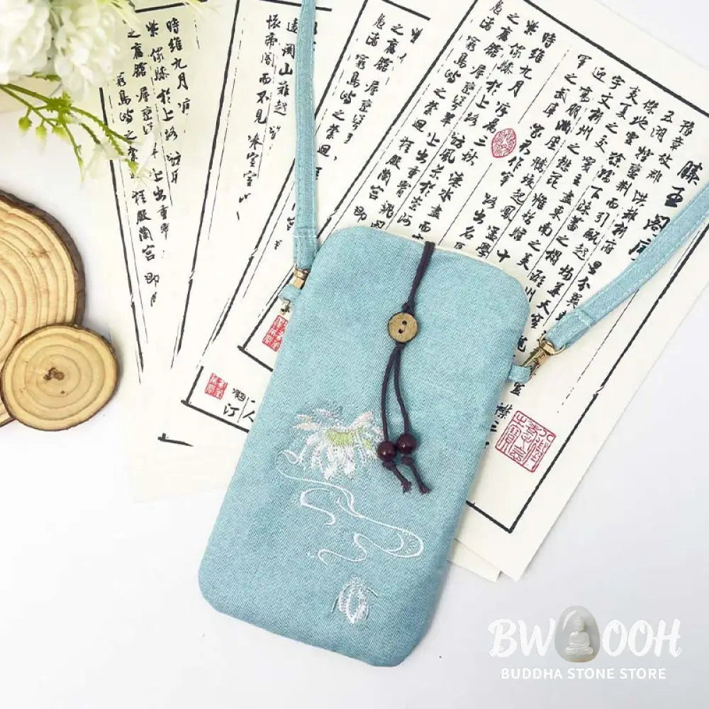 Buddha Stones Small Embroidered Flowers Crossbody Bag Shoulder Bag Cellphone Bag 11*20cm - Crossbody Bag