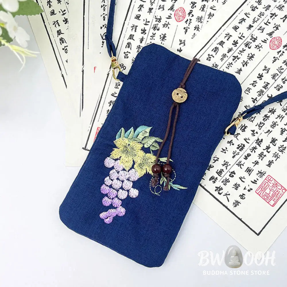 Buddha Stones Small Embroidered Flowers Crossbody Bag Shoulder Bag Cellphone Bag 11*20cm - Crossbody Bag