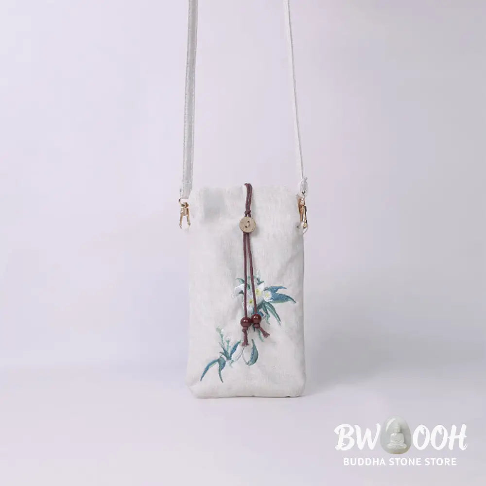 Buddha Stones Small Embroidered Flowers Crossbody Bag Shoulder Bag Cellphone Bag 11*20cm - Crossbody Bag