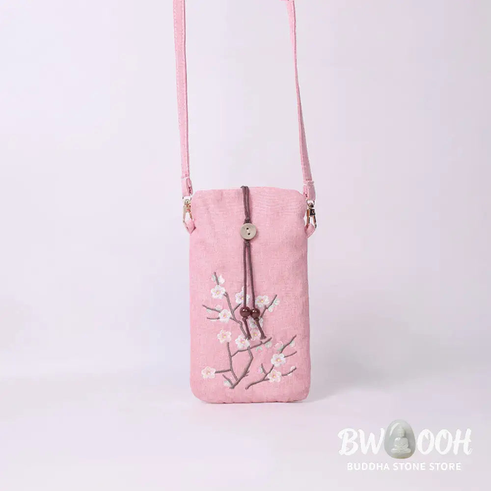 Buddha Stones Small Embroidered Flowers Crossbody Bag Shoulder Bag Cellphone Bag 11*20cm - Crossbody Bag