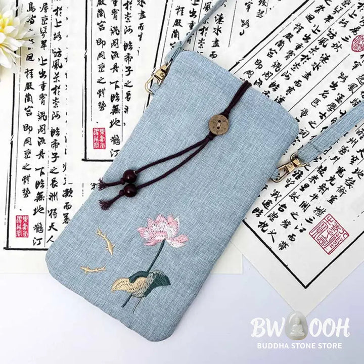 Buddha Stones Small Embroidered Flowers Crossbody Bag Shoulder Bag Cellphone Bag 11*20cm - Crossbody Bag