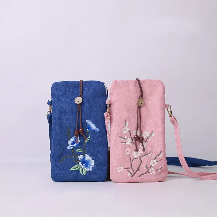 BWOOOH Small Embroidered Flowers Crossbody Bag Shoulder B
