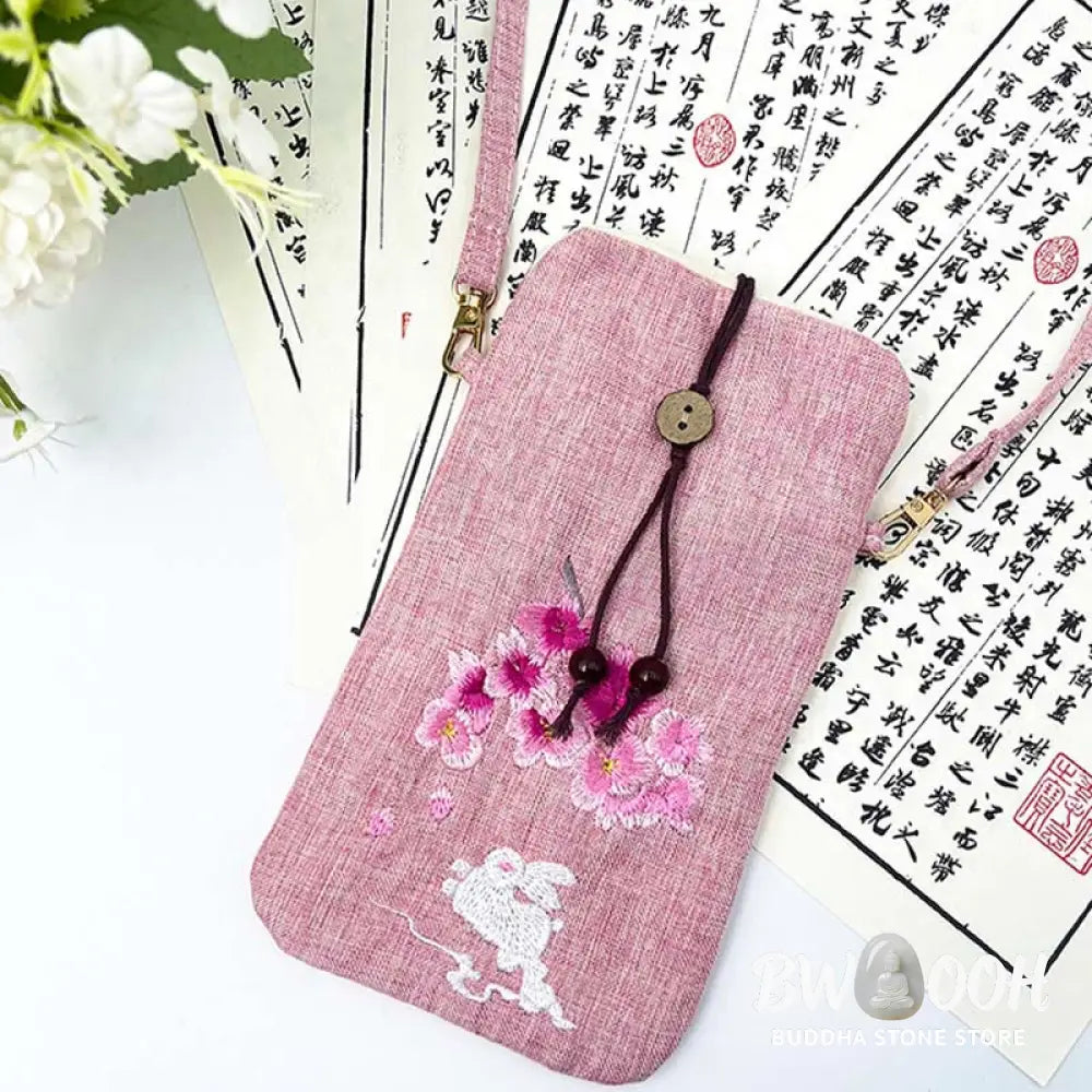 Buddha Stones Small Embroidered Flowers Crossbody Bag Shoulder Bag Cellphone Bag 11*20cm - Crossbody Bag