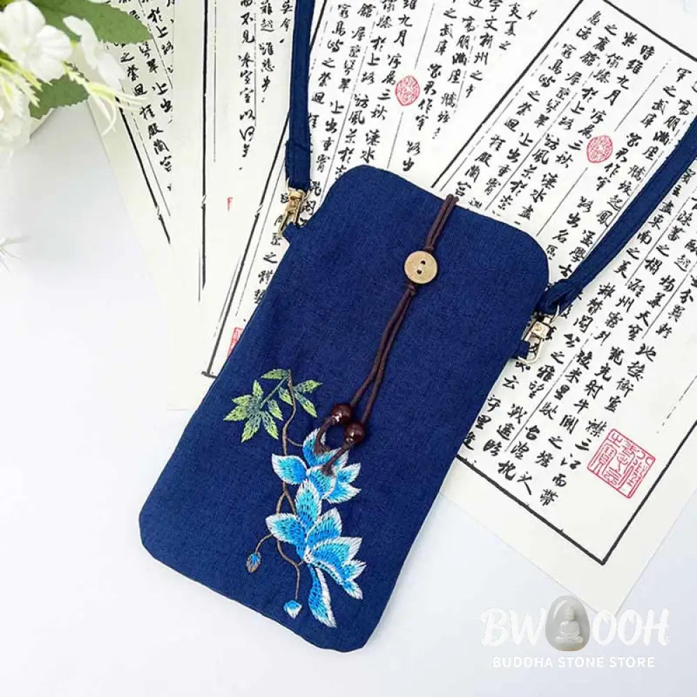 Buddha Stones Small Embroidered Flowers Crossbody Bag Shoulder Bag Cellphone Bag 11*20cm - Crossbody Bag