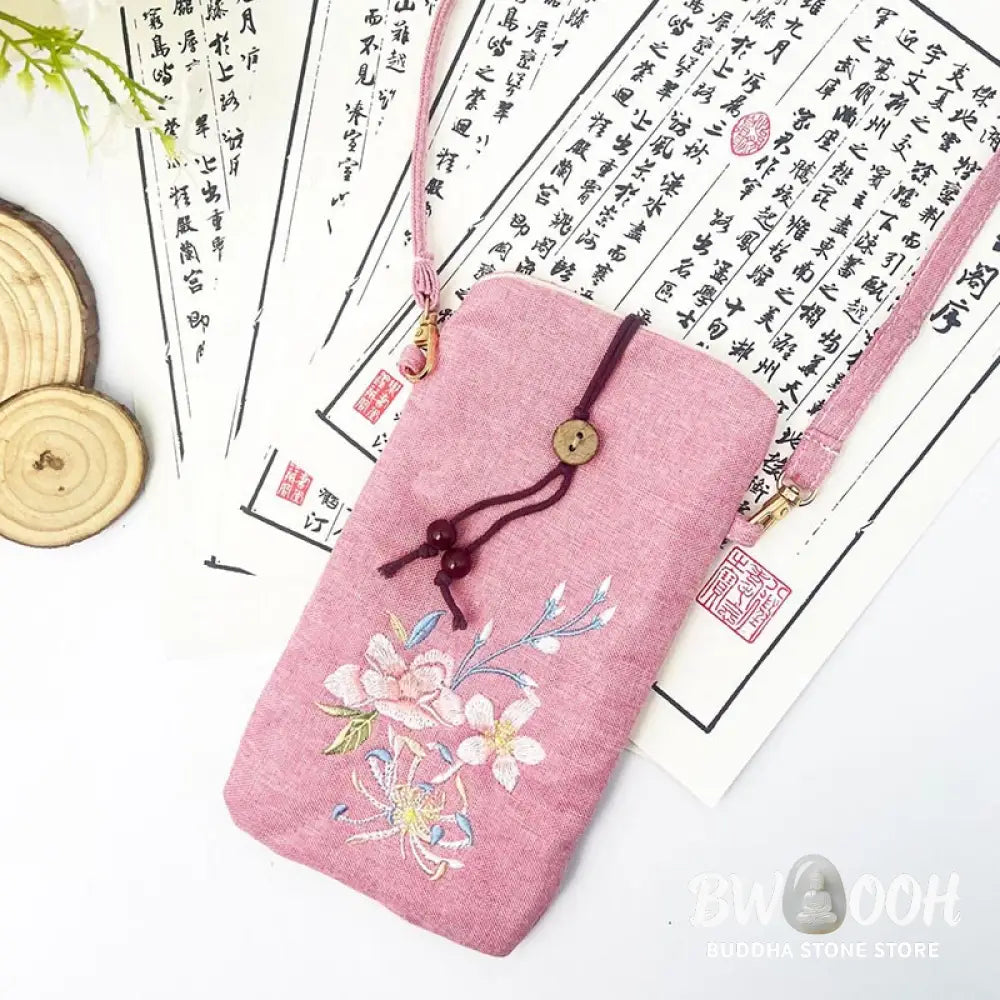Buddha Stones Small Embroidered Flowers Crossbody Bag Shoulder Bag Cellphone Bag 11*20cm - Crossbody Bag