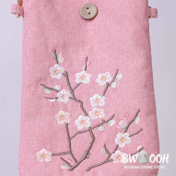 Buddha Stones Small Embroidered Flowers Crossbody Bag Shoulder Bag Cellphone Bag 11*20cm - Crossbody Bag