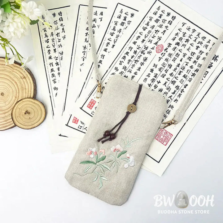 Buddha Stones Small Embroidered Flowers Crossbody Bag Shoulder Bag Cellphone Bag 11*20cm - Crossbody Bag