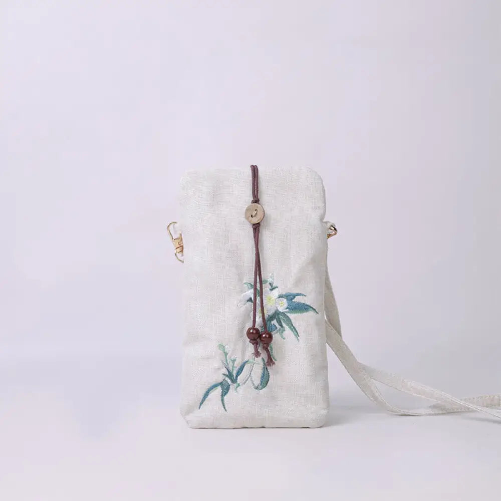 Buddha Stones Small Embroidered Flowers Crossbody Bag Shoulder Bag Cellphone Bag 11*20cm - Beige Pear Flower 11*20cm