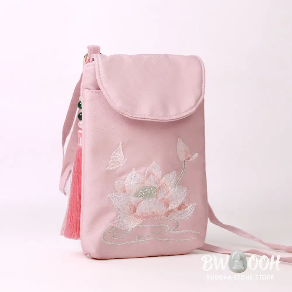 Buddha Stones Small Embroidered Flowers Crossbody Bag Shoulder Bag Double Layer Cellphone Bag - Crossbody Bag