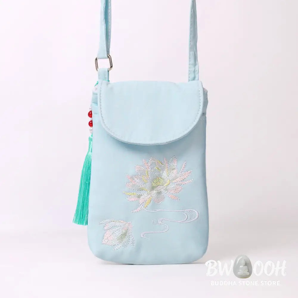Buddha Stones Small Embroidered Flowers Crossbody Bag Shoulder Bag Double Layer Cellphone Bag - Crossbody Bag