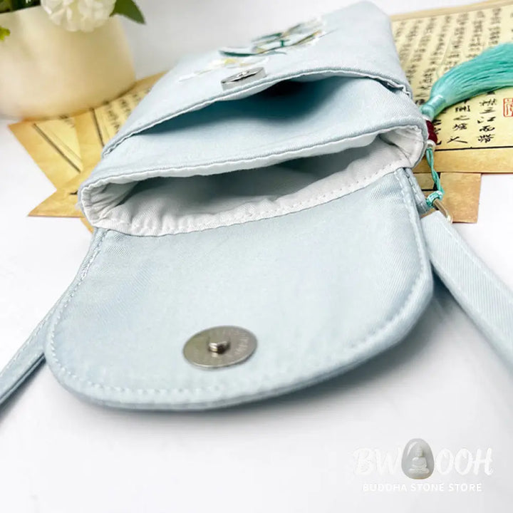 Buddha Stones Small Embroidered Flowers Crossbody Bag Shoulder Bag Double Layer Cellphone Bag - Crossbody Bag