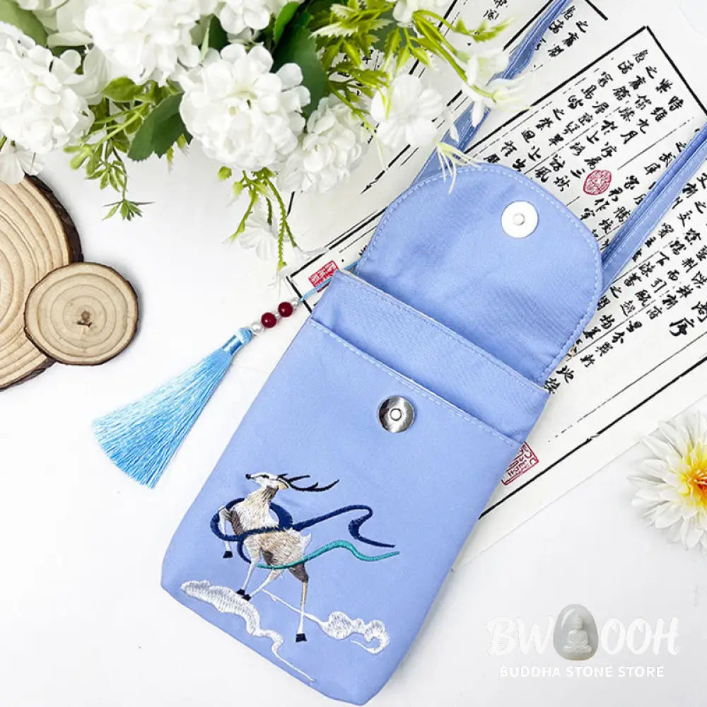 Buddha Stones Small Embroidered Flowers Crossbody Bag Shoulder Bag Double Layer Cellphone Bag - Crossbody Bag
