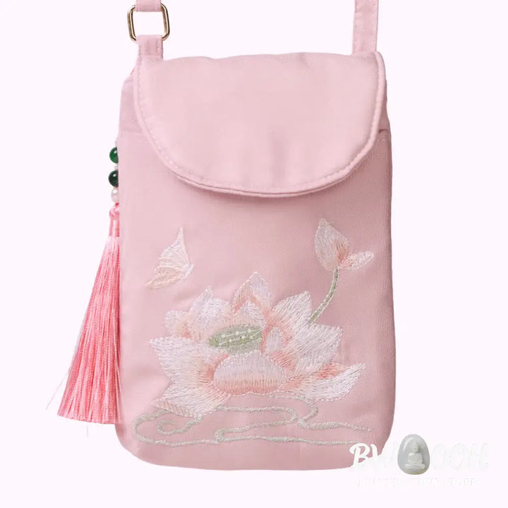 Buddha Stones Small Embroidered Flowers Crossbody Bag Shoulder Bag Double Layer Cellphone Bag - Crossbody Bag