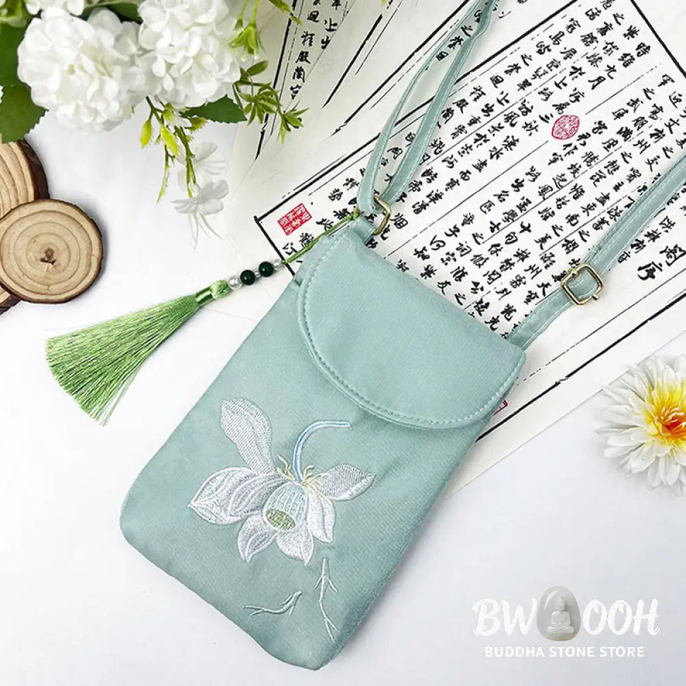 Buddha Stones Small Embroidered Flowers Crossbody Bag Shoulder Bag Double Layer Cellphone Bag - Crossbody Bag