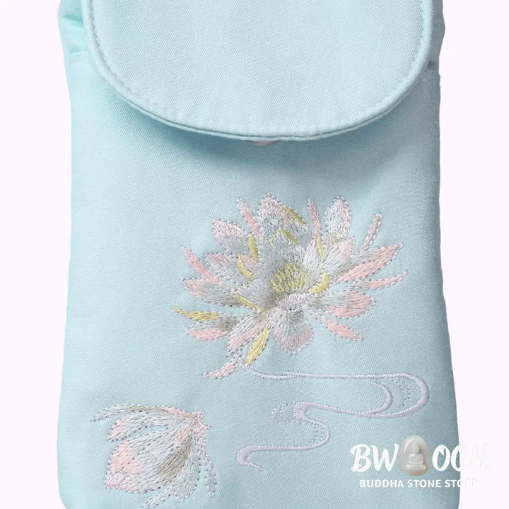 Buddha Stones Small Embroidered Flowers Crossbody Bag Shoulder Bag Double Layer Cellphone Bag - Crossbody Bag