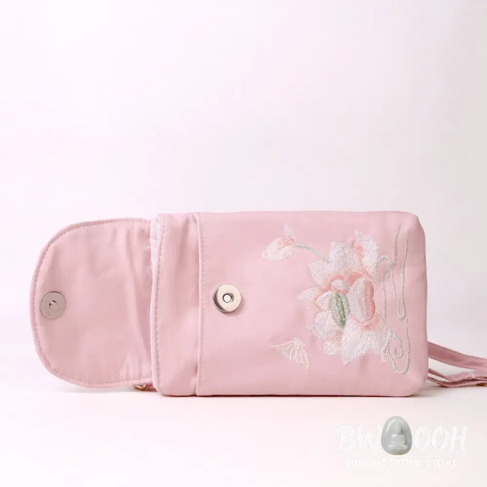 Buddha Stones Small Embroidered Flowers Crossbody Bag Shoulder Bag Double Layer Cellphone Bag - Crossbody Bag