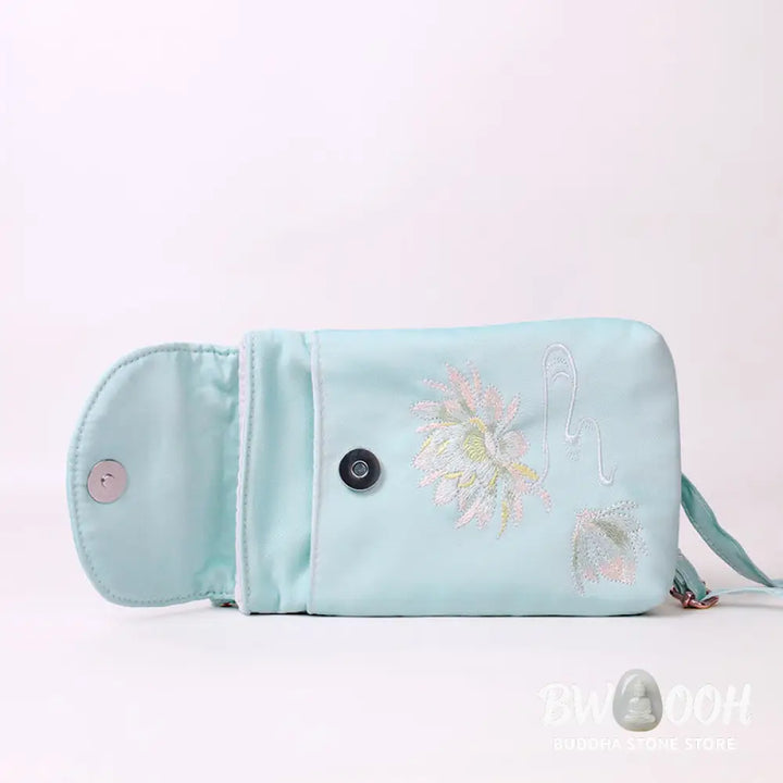 Buddha Stones Small Embroidered Flowers Crossbody Bag Shoulder Bag Double Layer Cellphone Bag - Crossbody Bag