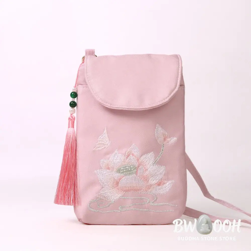 Buddha Stones Small Embroidered Flowers Crossbody Bag Shoulder Bag Double Layer Cellphone Bag - Crossbody Bag