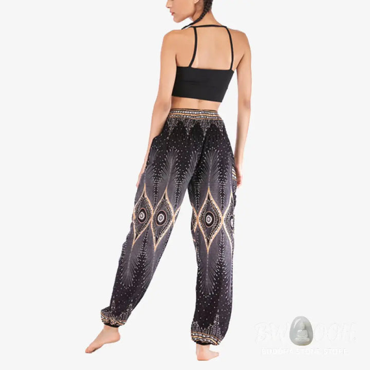 BWOOOH peacock print harem pants - Small Eye Peacock Feathers Pattern Loose