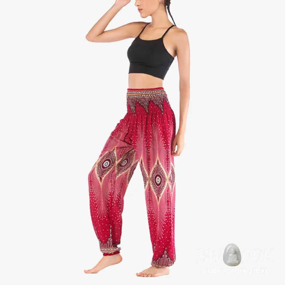 BWOOOH peacock print harem pants - Small Eye Peacock Feathers Pattern Loose