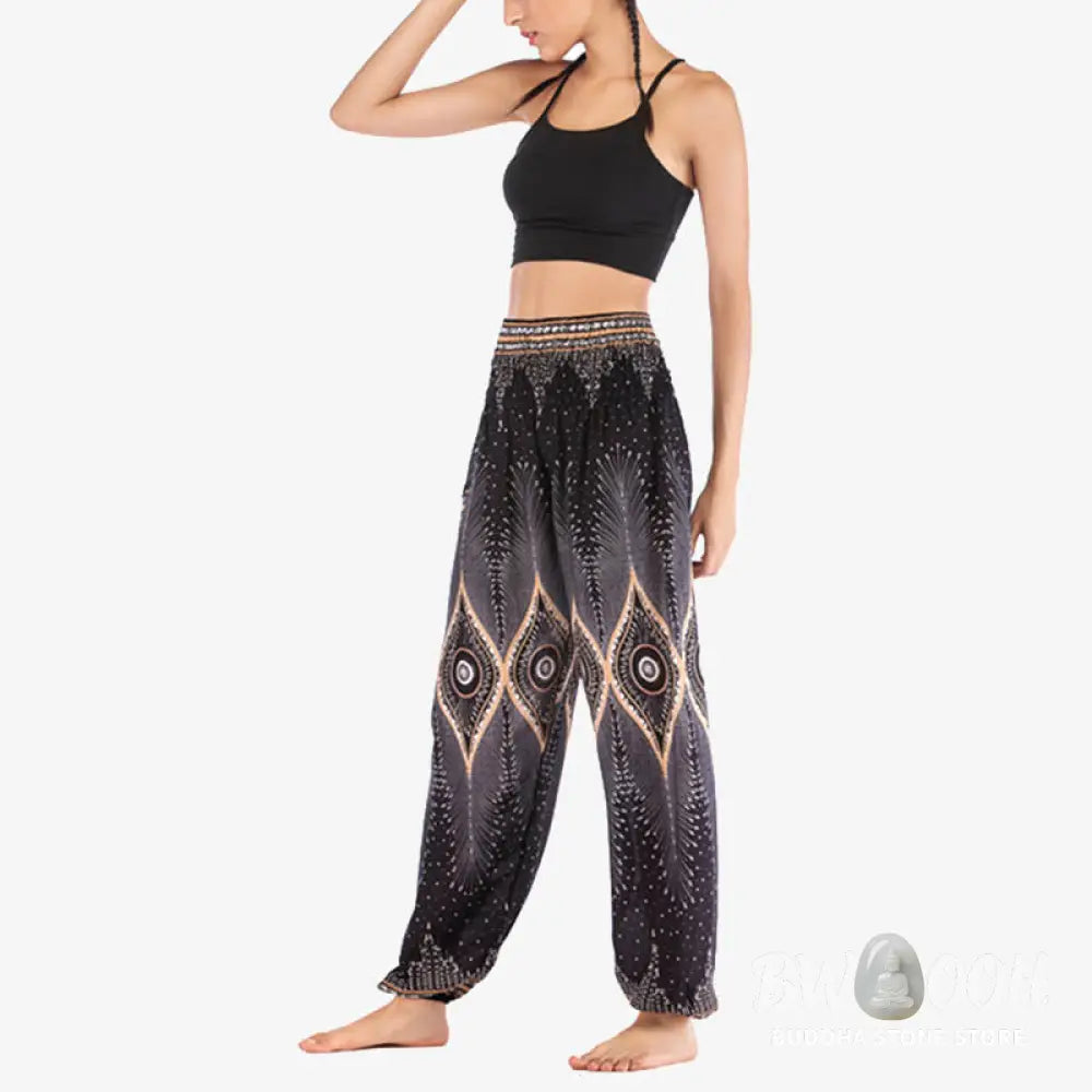 BWOOOH peacock print harem pants - Small Eye Peacock Feathers Pattern Loose