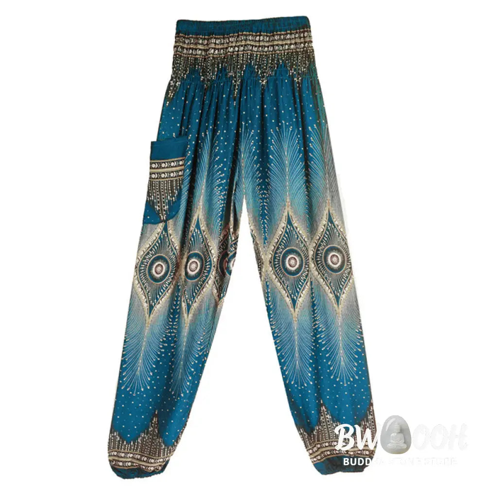 BWOOOH peacock print harem pants - Small Eye Peacock Feathers Pattern Loose