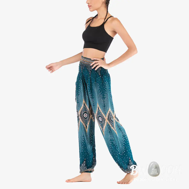BWOOOH peacock print harem pants - Small Eye Peacock Feathers Pattern Loose