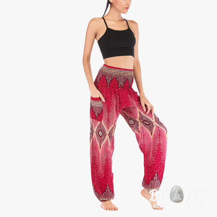 BWOOOH peacock print harem pants - Small Eye Peacock Feathers Pattern Loose