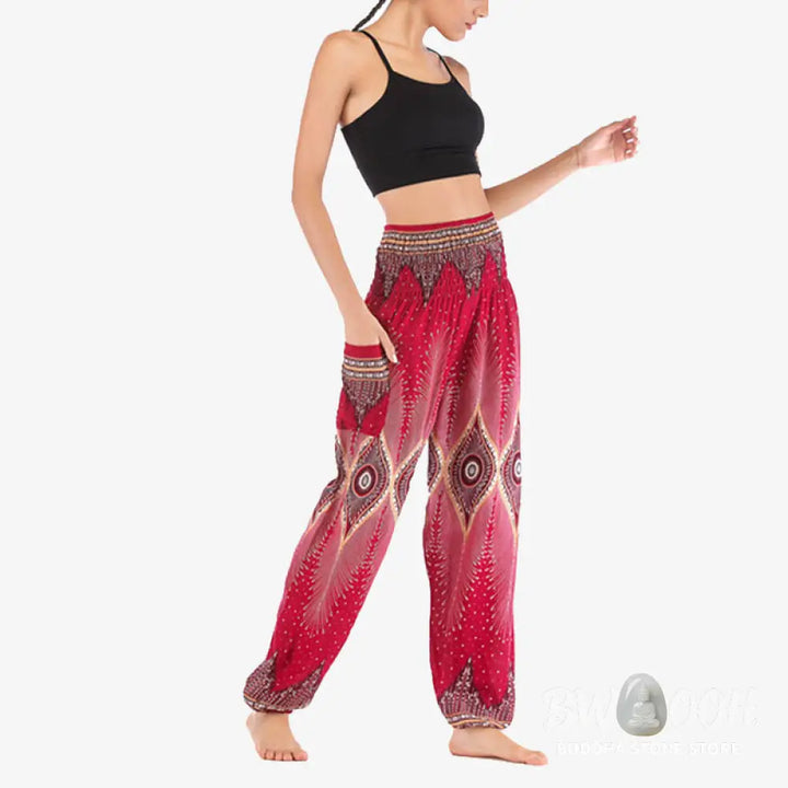 BWOOOH peacock print harem pants - Small Eye Peacock Feathers Pattern Loose