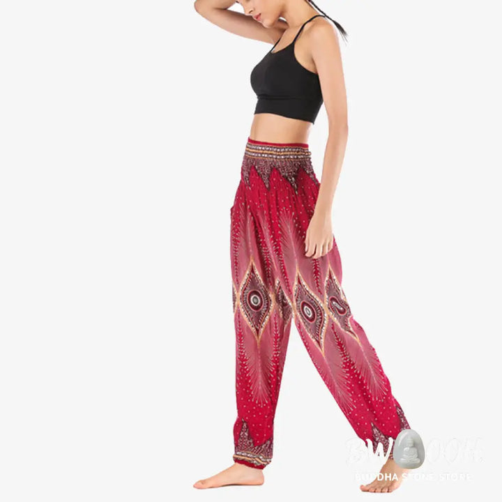 BWOOOH peacock print harem pants - Small Eye Peacock Feathers Pattern Loose