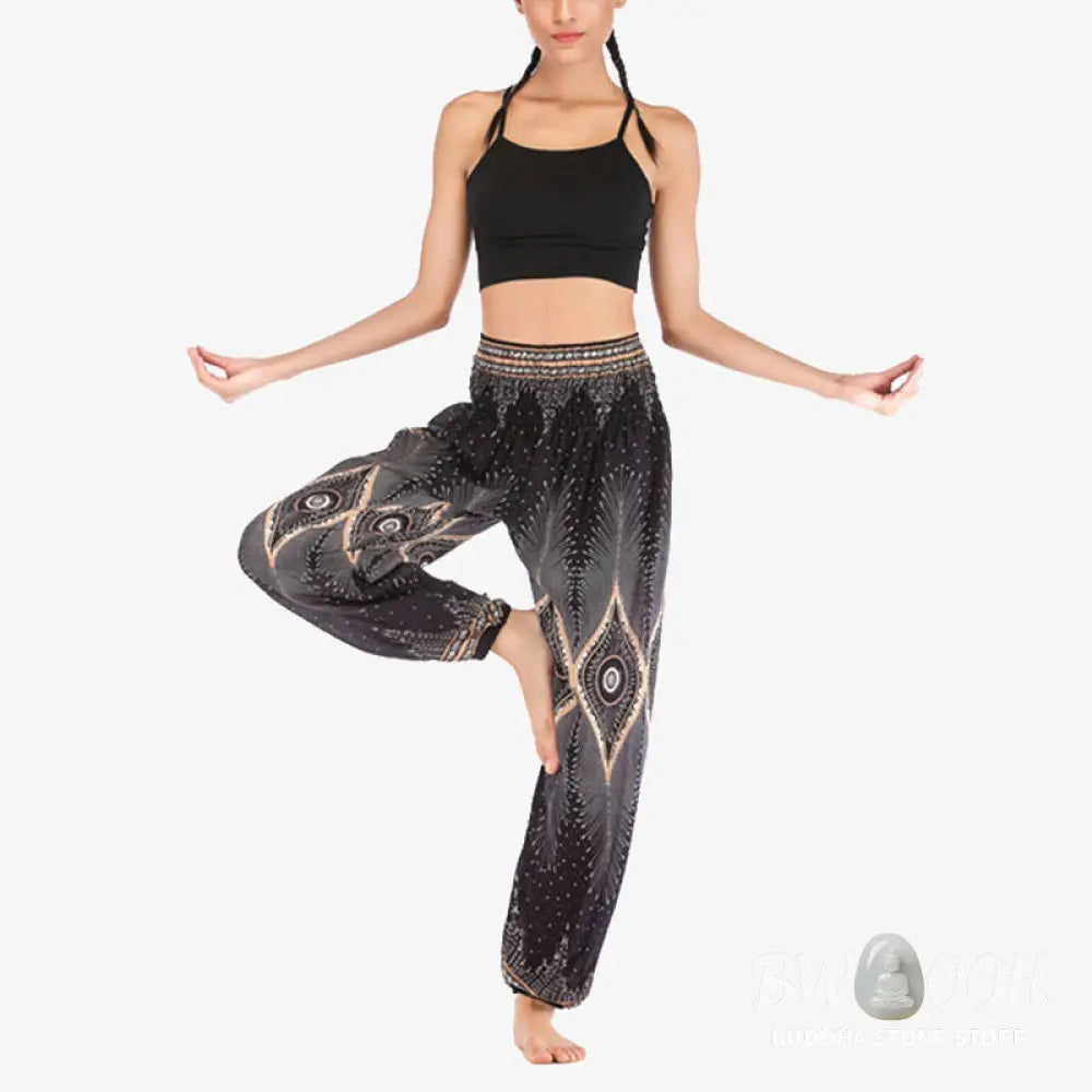 BWOOOH peacock print harem pants - Small Eye Peacock Feathers Pattern Loose