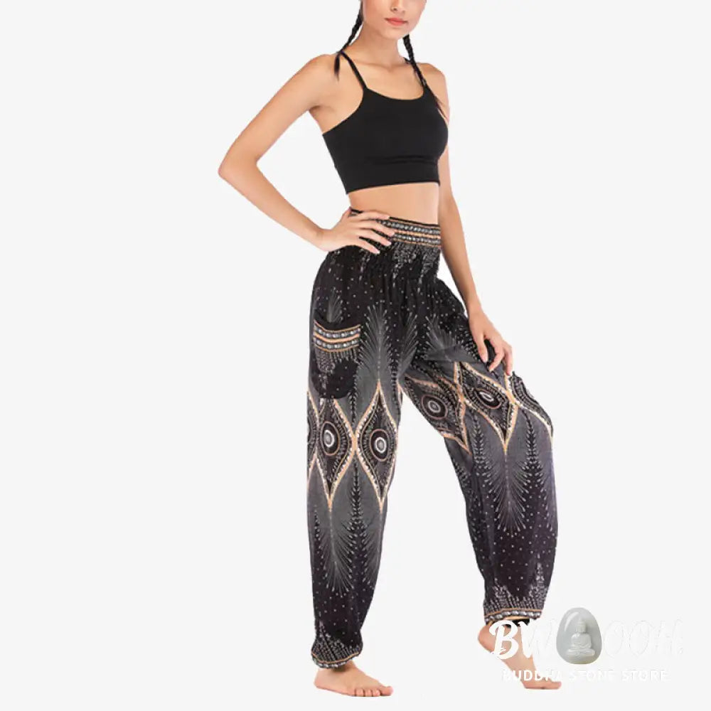 BWOOOH peacock print harem pants - Small Eye Peacock Feathers Pattern Loose