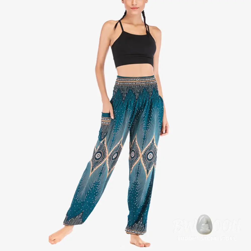 BWOOOH peacock print harem pants - Small Eye Peacock Feathers Pattern Loose