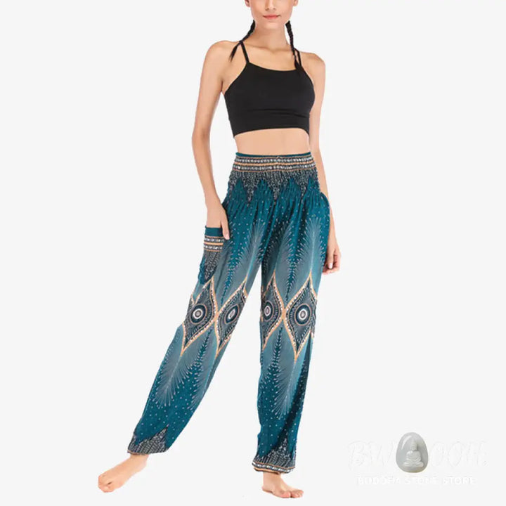BWOOOH peacock print harem pants - Small Eye Peacock Feathers Pattern Loose