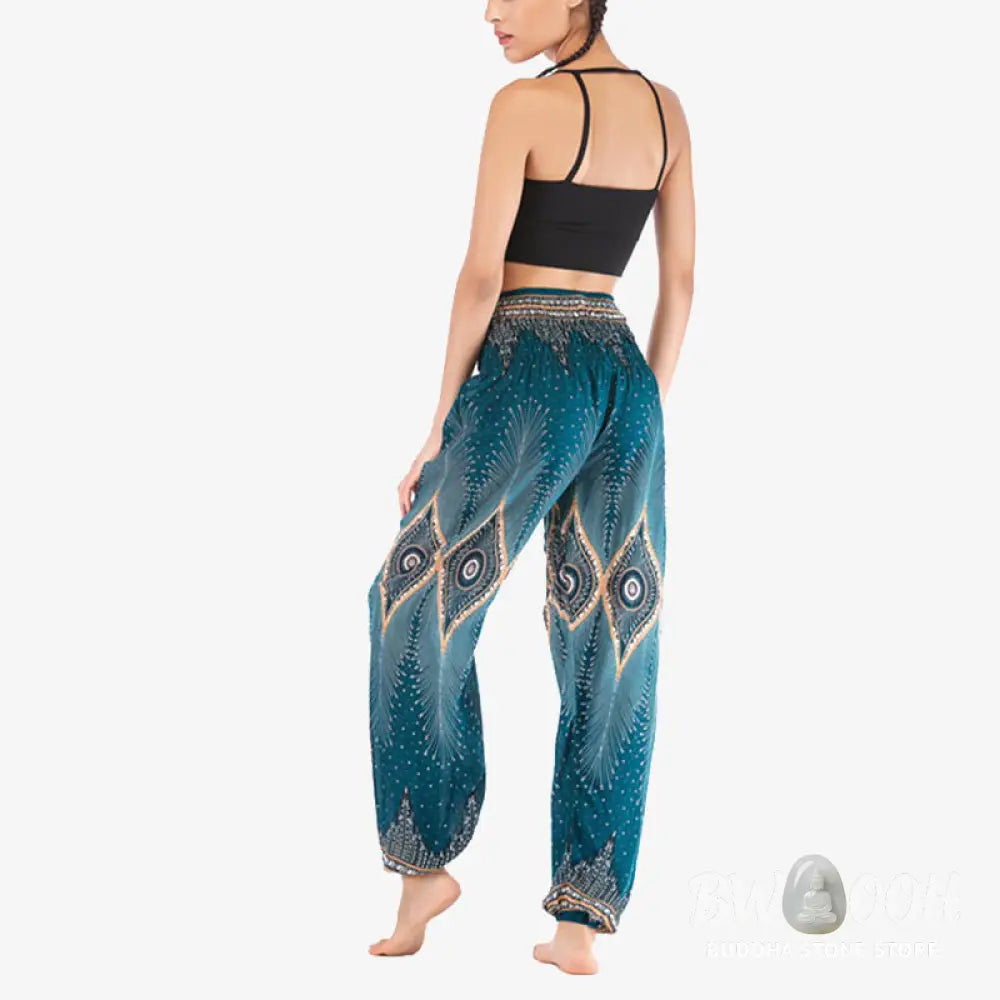 BWOOOH peacock print harem pants - Small Eye Peacock Feathers Pattern Loose