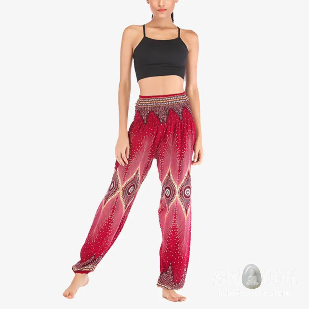 BWOOOH peacock print harem pants - Small Eye Peacock Feathers Pattern Loose