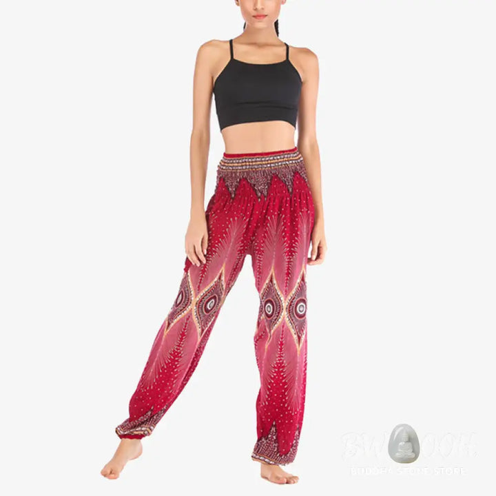 BWOOOH peacock print harem pants - Small Eye Peacock Feathers Pattern Loose